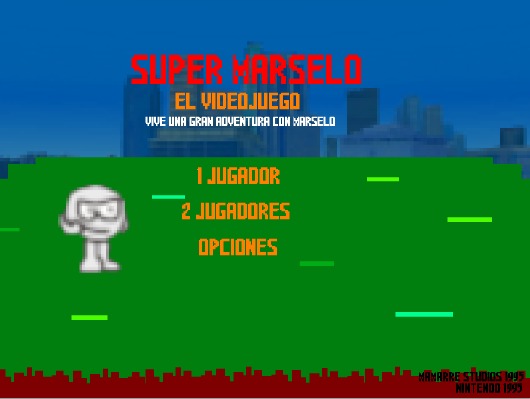 SUPER MARSELO EL VIDEOJUEGO VIVE UNA GRAN AVENTURA CON MARSELO 1 JUGADOR 2 JUGADORES OPCIONES MAMARRE STUDIOS 1995 NINTENDO 1995