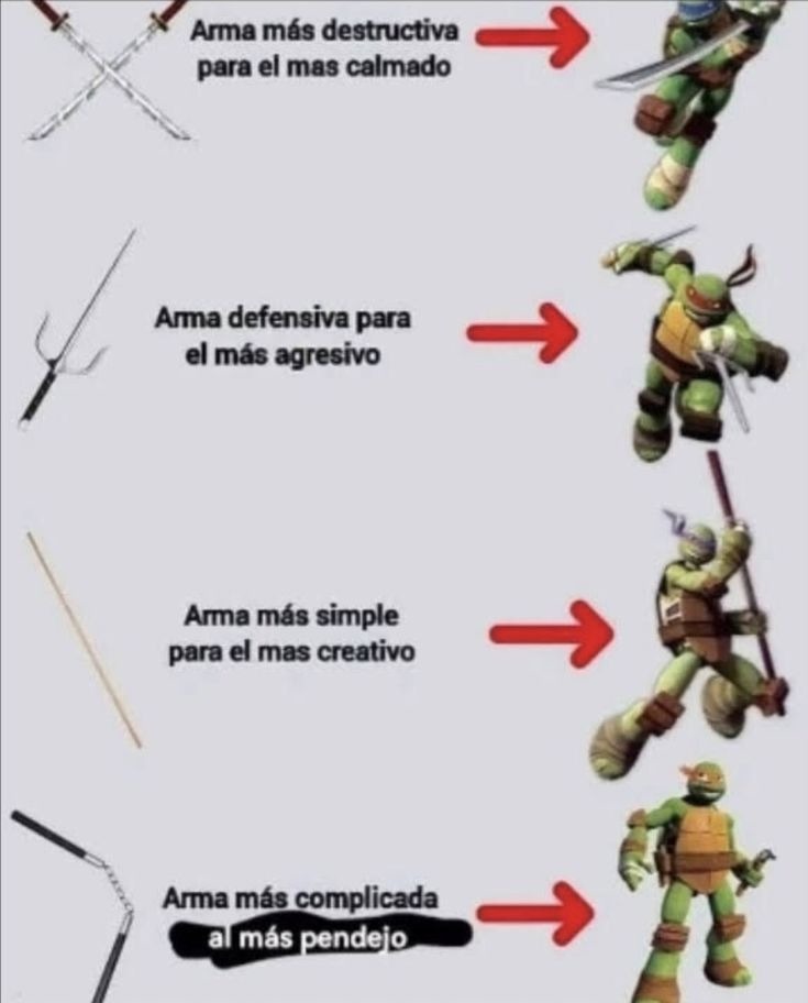 Arma más destructiva para el más calmado. Arma defensiva para el más agresivo. Arma más simple para el más creativo. Arma más complicada al más pendejo.