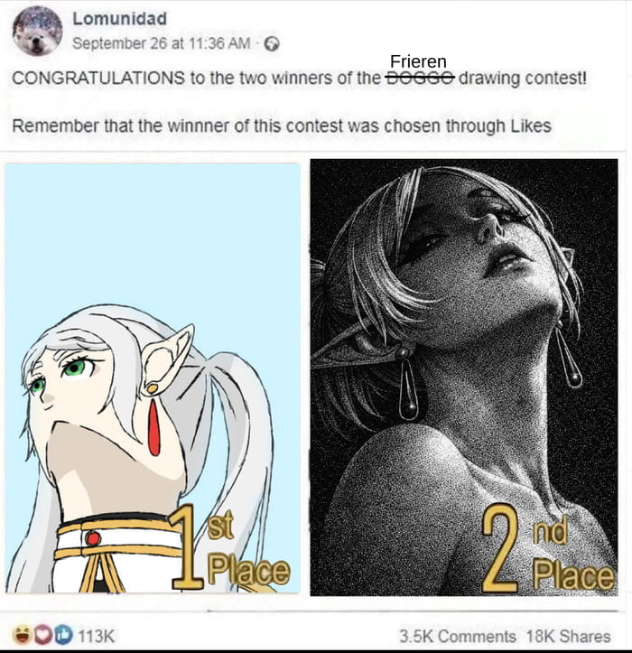 Lomunidad September 26 at 11:36 AM Frieren CONGRATULATIONS to the two winners of the DOGGO drawing contest! Remember that the winner of this contest was chosen through Likes 1st Place 2nd Place