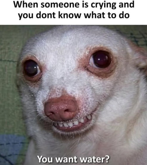 When someone is crying and you don't know what to do. You want water?