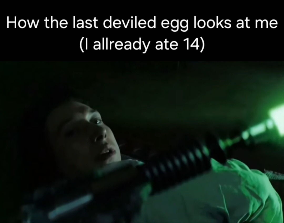 How the last deviled egg looks at me (I already ate 14)