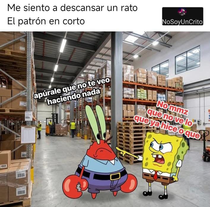 Me siento a descansar un rato. El patrón en corto. Apúrale que no te veo haciendo nada. No mmz que no ve lo que ya hice o que.