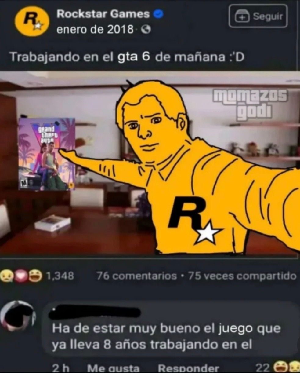 Rockstar Games enero de 2018 Trabajando en el gta 6 de mañana :D Ha de estar muy bueno el juego que ya lleva 8 años trabajando en el