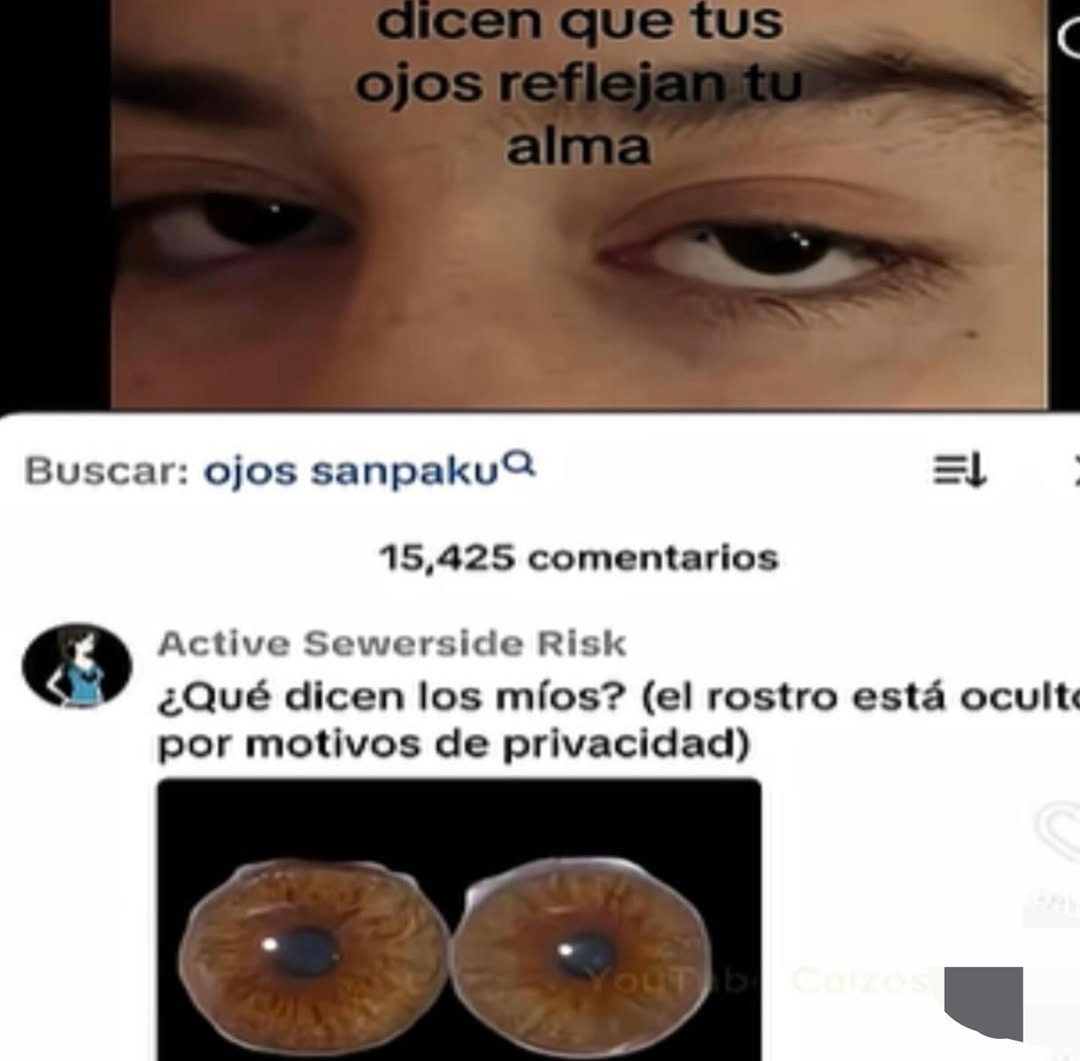 dicen que tus ojos reflejan tu alma. Buscar: ojos sanpaku. 15,425 comentarios. ¿Qué dicen los míos? (el rostro está oculto por motivos de privacidad)