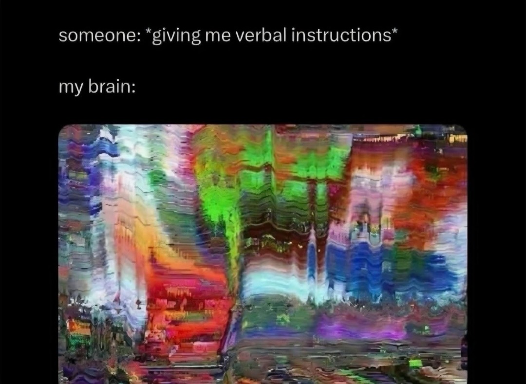 someone: *giving me verbal instructions* my brain: