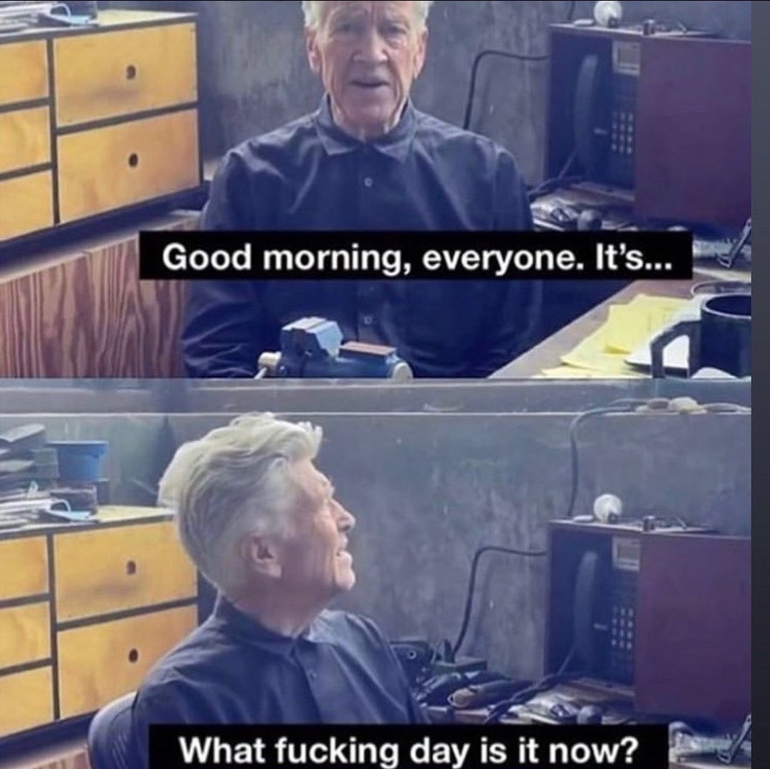 Good morning, everyone. It's... What fucking day is it now?