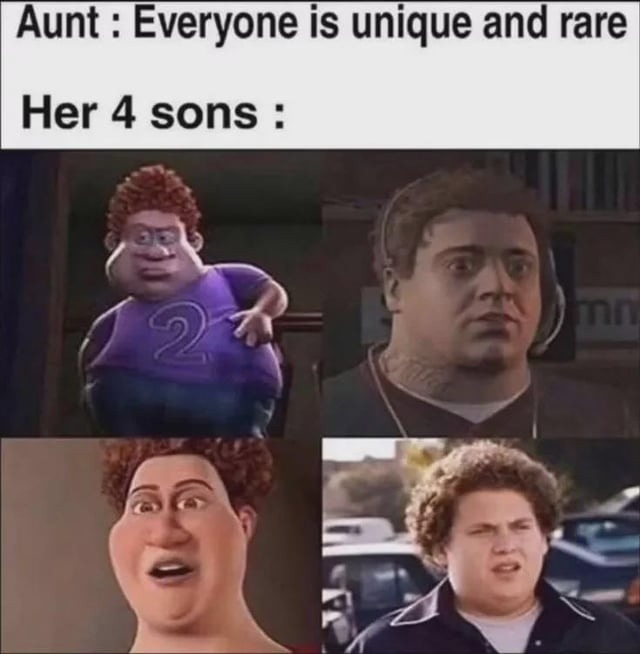 Aunt : Everyone is unique and rare Her 4 sons :