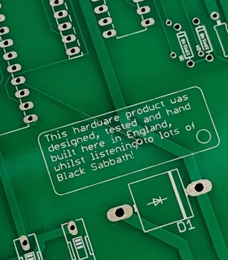 This hardware product was designed, tested and hand built here in England, whilst listening to lots of Black Sabbath!