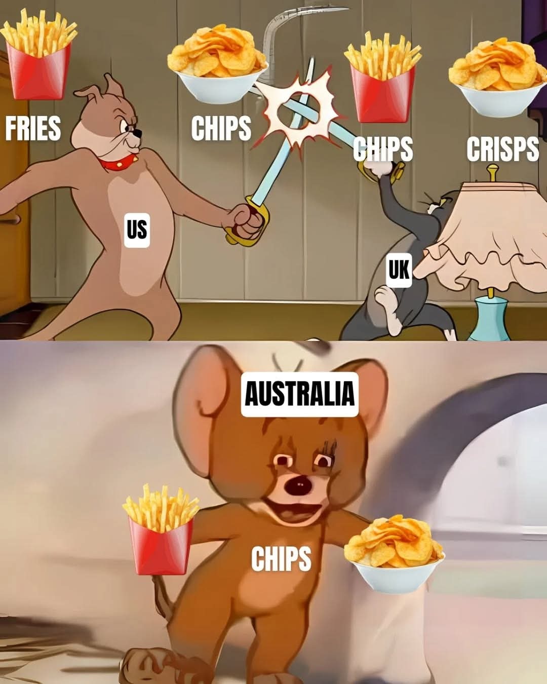 FRIES US CHIPS CHIPS UK CRISPS AUSTRALIA CHIPS