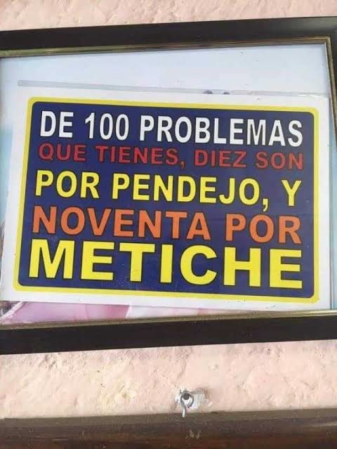 DE 100 PROBLEMAS QUE TIENES, DIEZ SON POR PENDEJO, Y NOVENTA POR METICHE