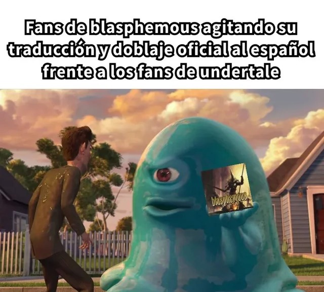 Fans de Blasphemous agitando su traducción y doblaje oficial al español frente a los fans de Undertale.