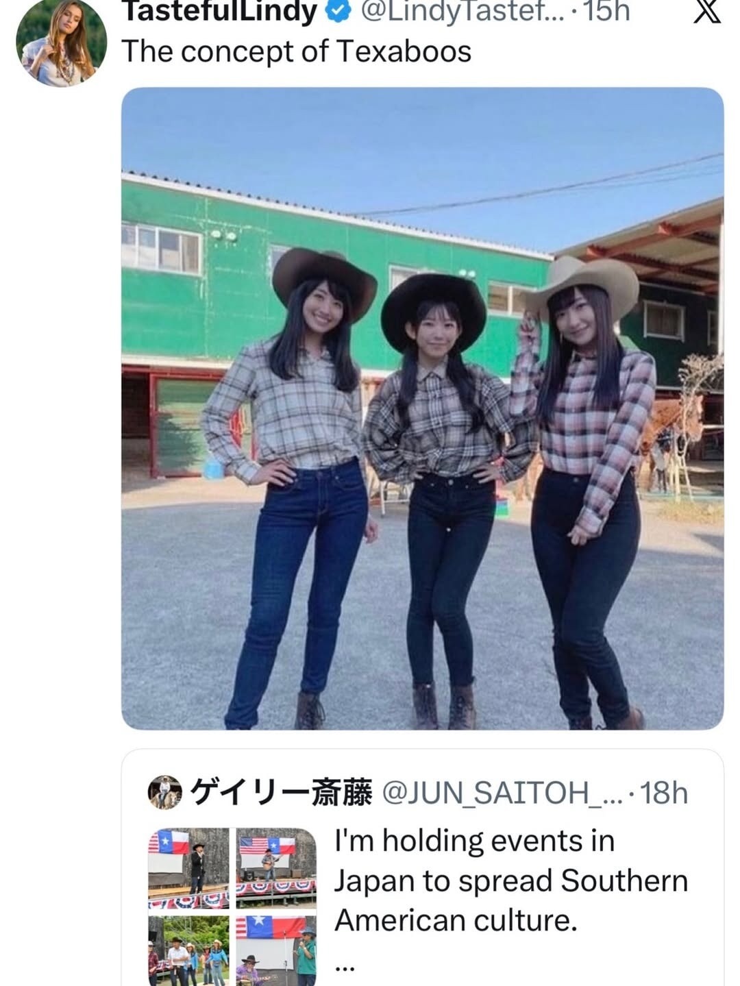 The concept of Texaboos. I'm holding events in Japan to spread Southern American culture.