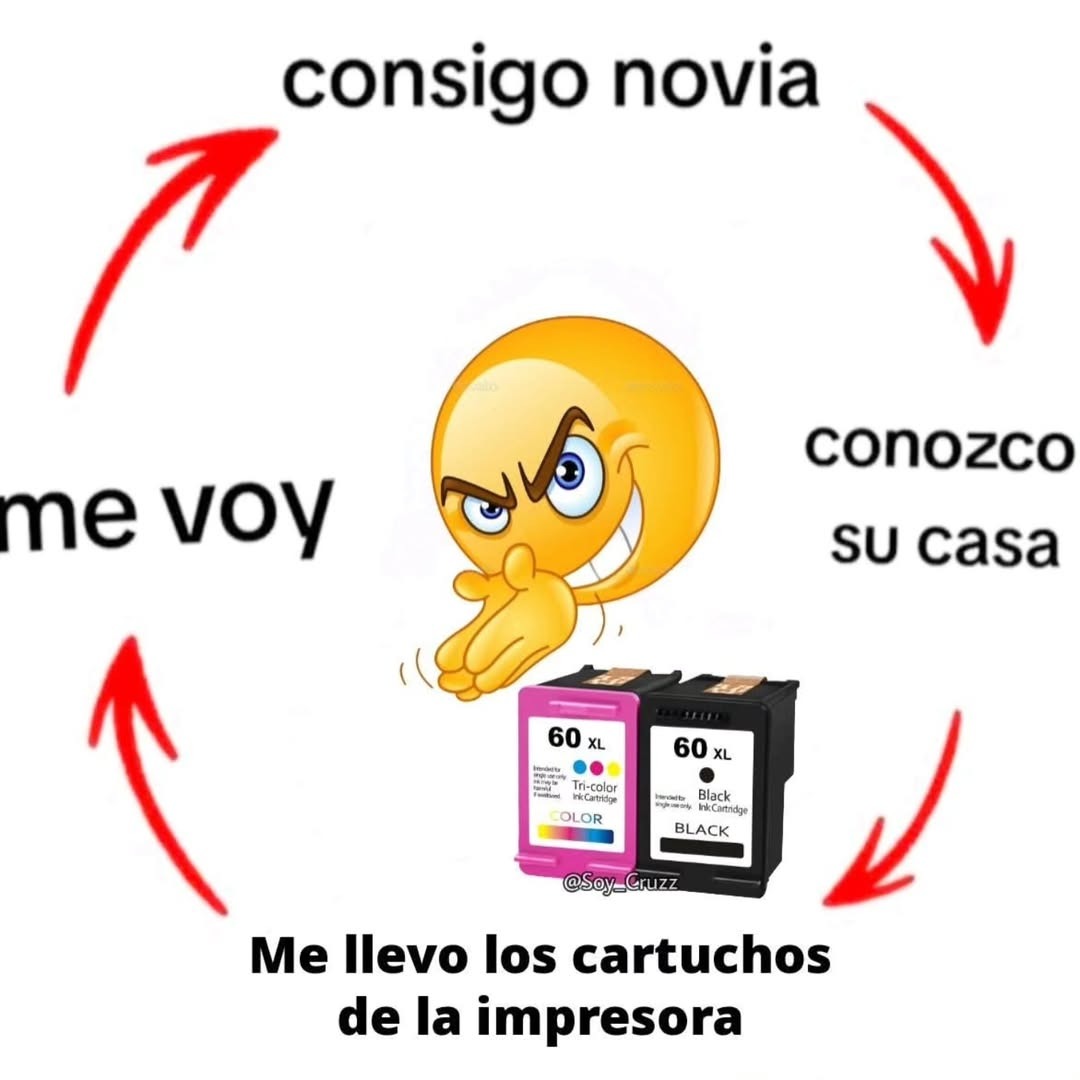 consigo novia, conozco su casa, me llevo los cartuchos de la impresora, me voy. Cartuchos de tinta 60 XL, tricolor y negro.