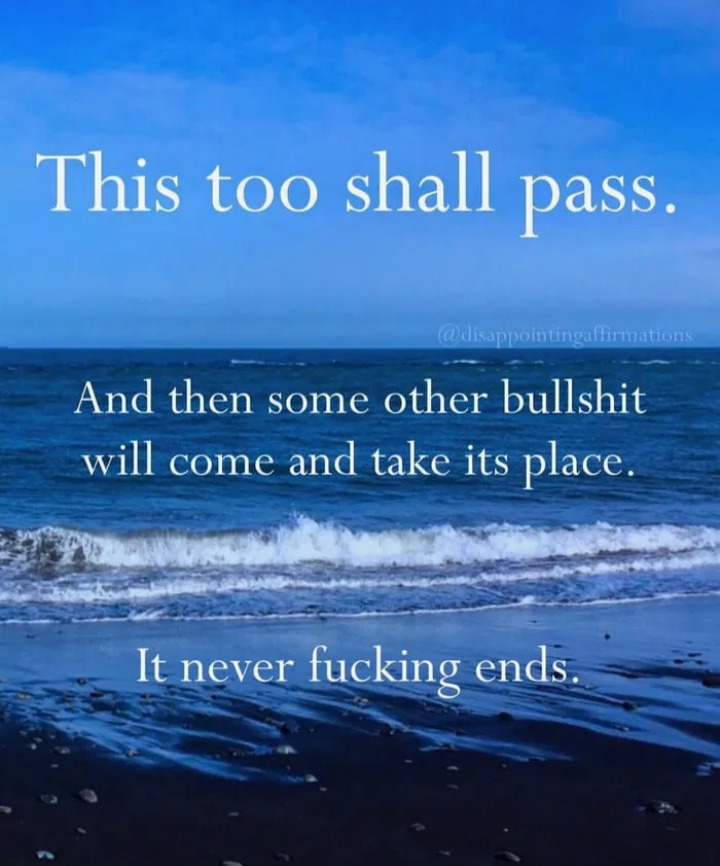 This too shall pass. And then some other bullshit will come and take its place. It never fucking ends.
