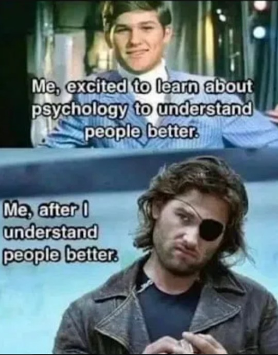 Me, excited to learn about psychology to understand people better. Me, after I understand people better.