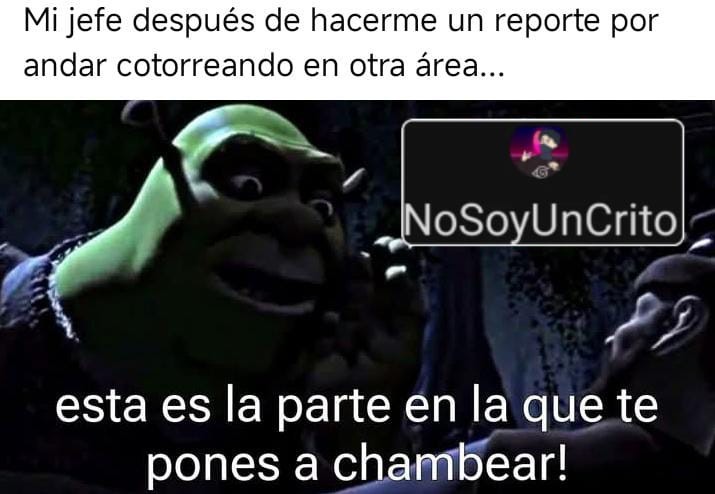 Mi jefe después de hacerme un reporte por andar cotorreando en otra área... esta es la parte en la que te pones a chambear!