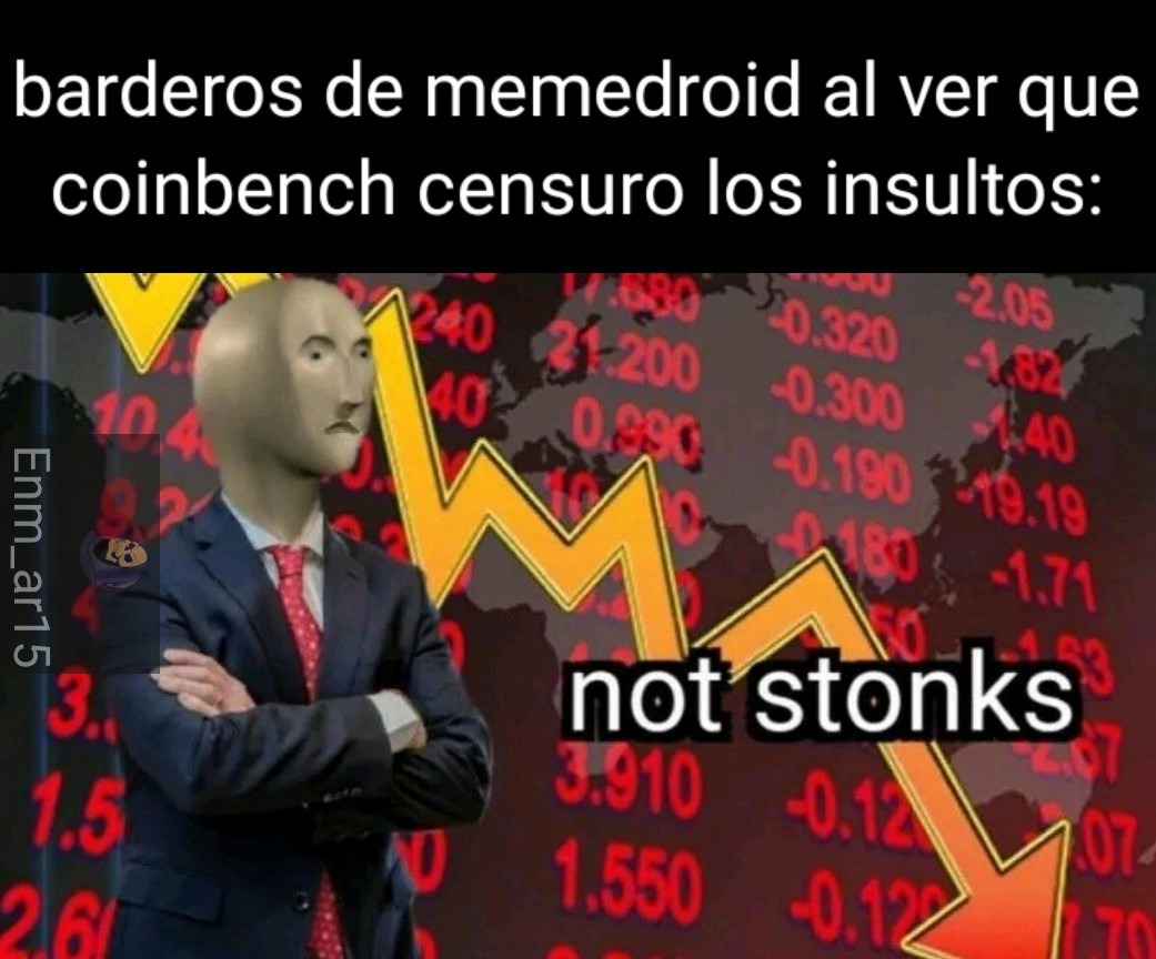 barderos de memedroid al ver que coinbench censuro los insultos: not stonks
