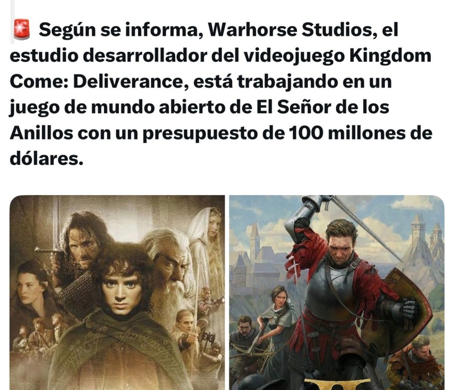 Según se informa, Warhorse Studios, el estudio desarrollador del videojuego Kingdom Come: Deliverance, está trabajando en un juego de mundo abierto de El Señor de los Anillos con un presupuesto de 100 millones de dólares.
