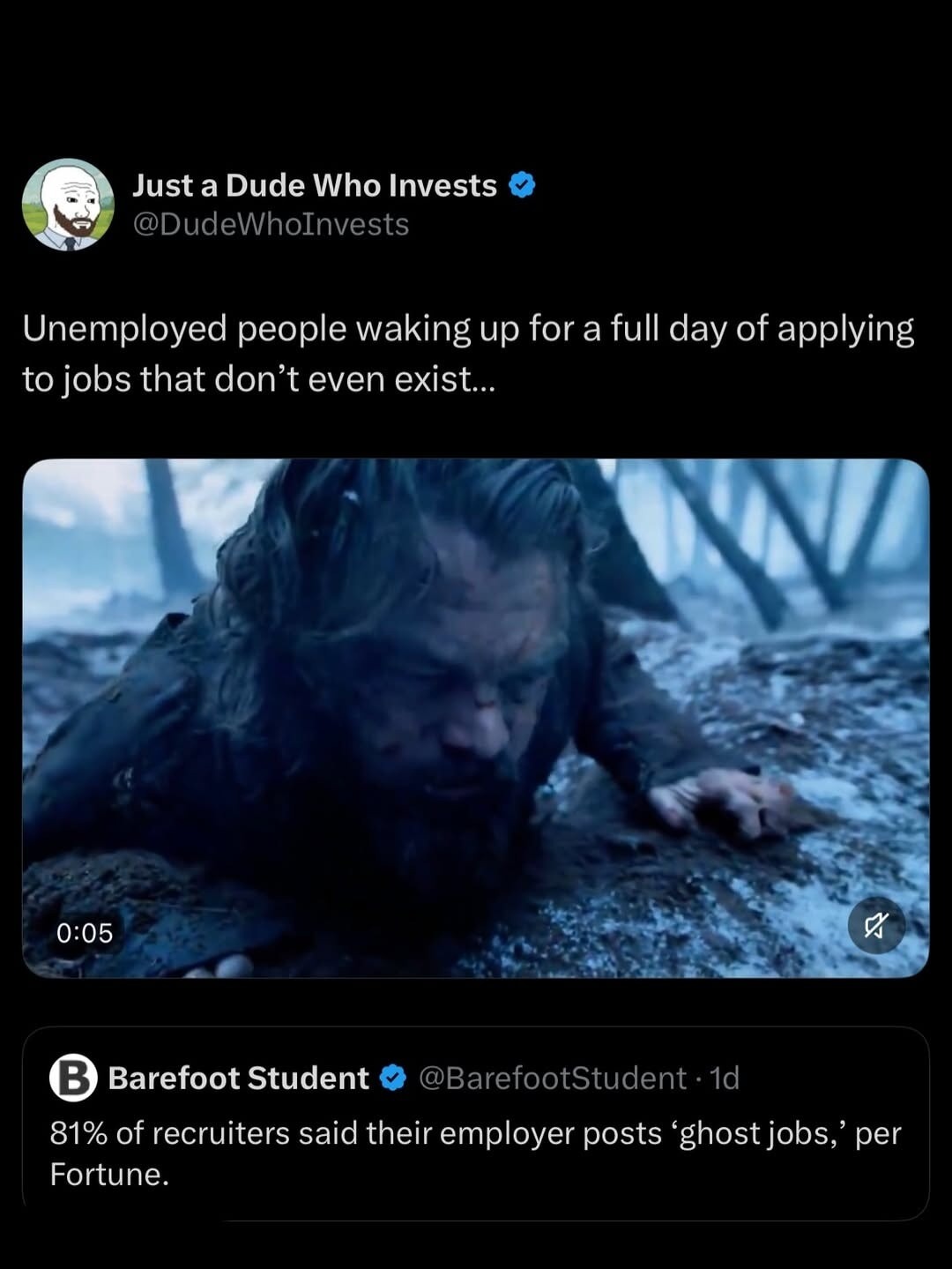 Unemployed people waking up for a full day of applying to jobs that don't even exist... 81% of recruiters said their employer posts 'ghost jobs,' per Fortune.