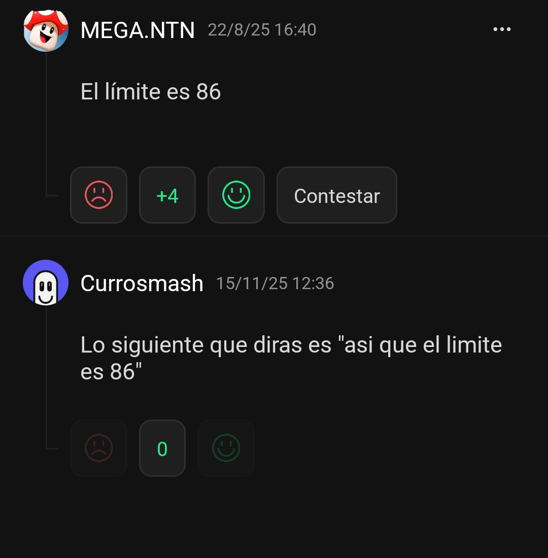 El límite es 86. Lo siguiente que dirás es 
