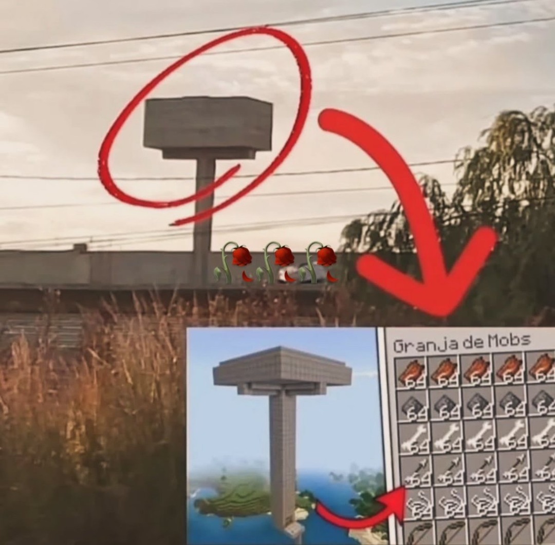 Uma estrutura do mundo real que se assemelha a uma fazenda de mobs do Minecraft. Granja de Mobs.