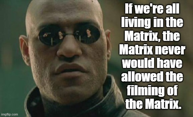 If we're all living in the Matrix, the Matrix never would have allowed the filming of the Matrix.