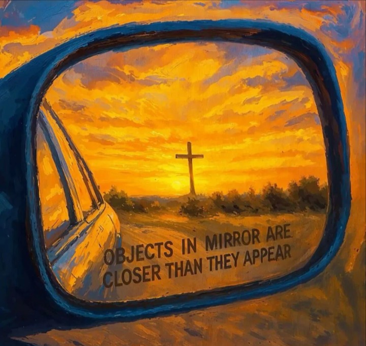 OBJECTS IN MIRROR ARE CLOSER THAN THEY APPEAR