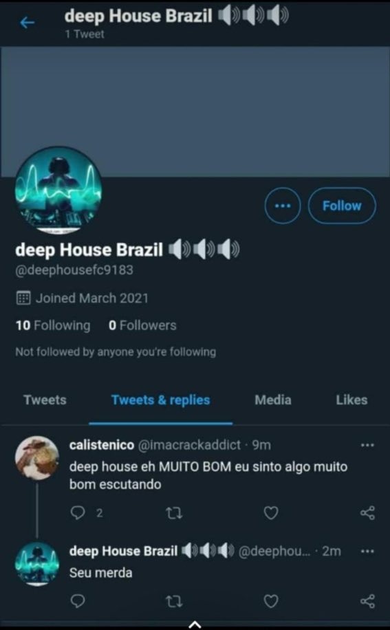 deep house eh MUITO BOM eu sinto algo muito bom escutando Seu merda