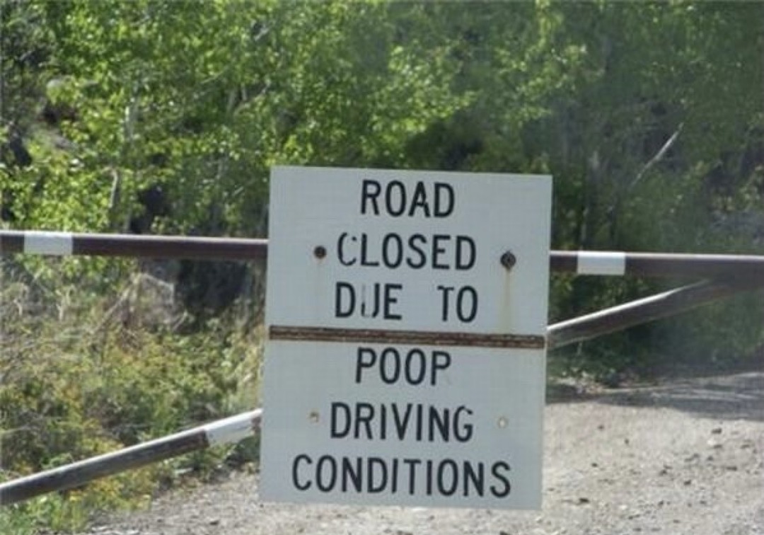 ROAD CLOSED DUE TO POOP DRIVING CONDITIONS
