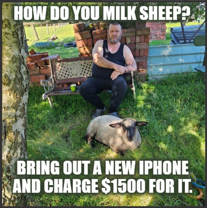 HOW DO YOU MILK SHEEP? BRING OUT A NEW IPHONE AND CHARGE $1500 FOR IT.