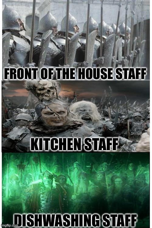 FRONT OF THE HOUSE STAFF KITCHEN STAFF DISHWASHING STAFF