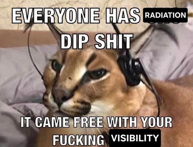 EVERYONE HAS RADIATION DIP SHIT IT CAME FREE WITH YOUR FUCKING VISIBILITY