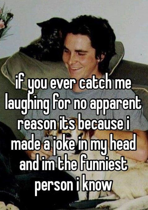 if you ever catch me laughing for no apparent reason its because i made a joke in my head and im the funniest person i know