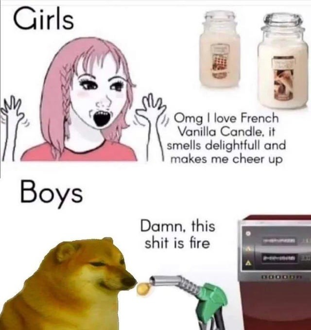 Girls Omg I love French Vanilla Candle, it smells delightfull and makes me cheer up Boys Damn, this shit is fire