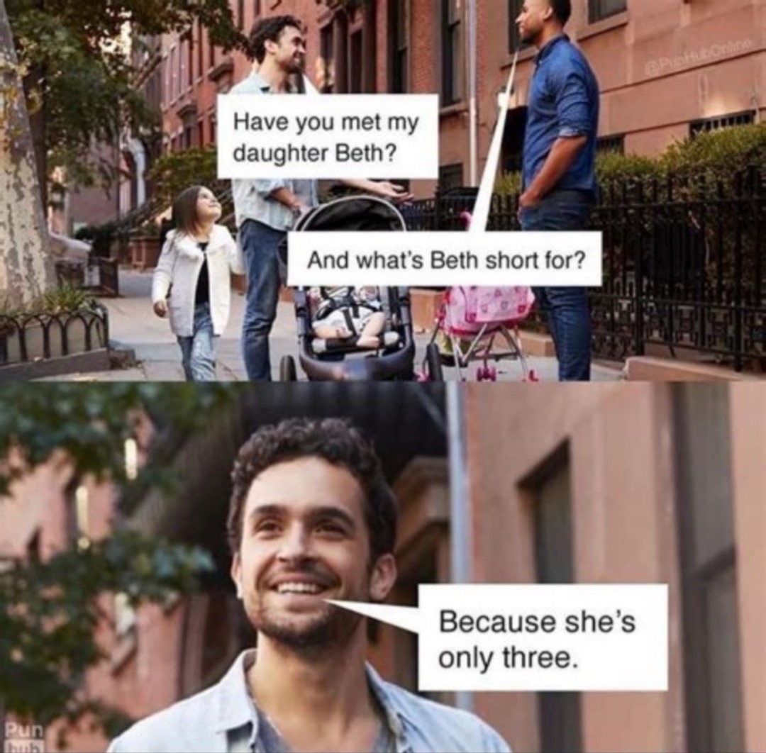 Have you met my daughter Beth? And what's Beth short for? Because she's only three.