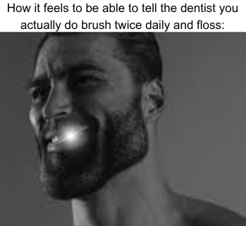 How it feels to be able to tell the dentist you actually do brush twice daily and floss: