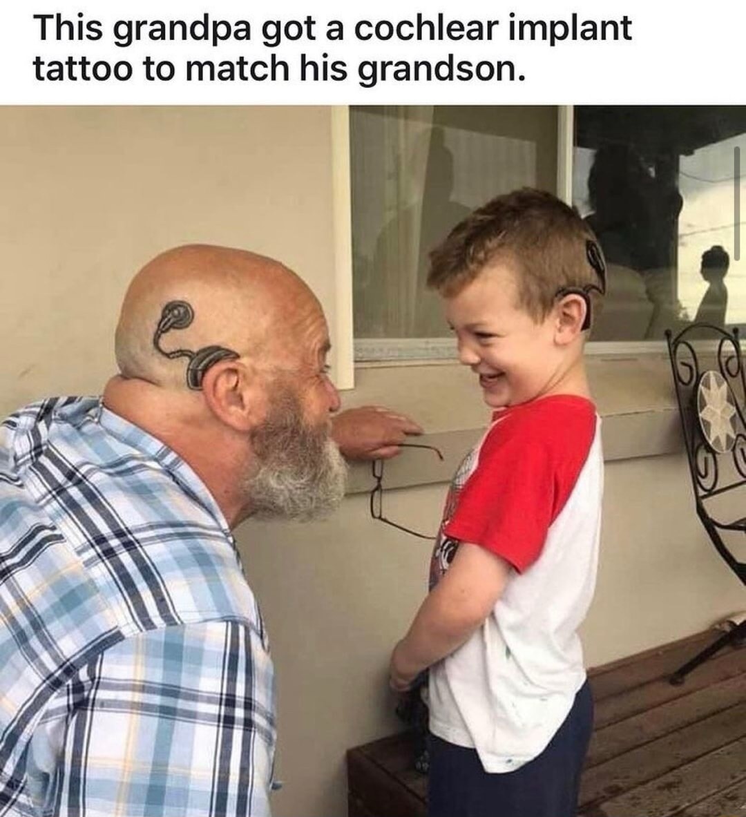 This grandpa got a cochlear implant tattoo to match his grandson.