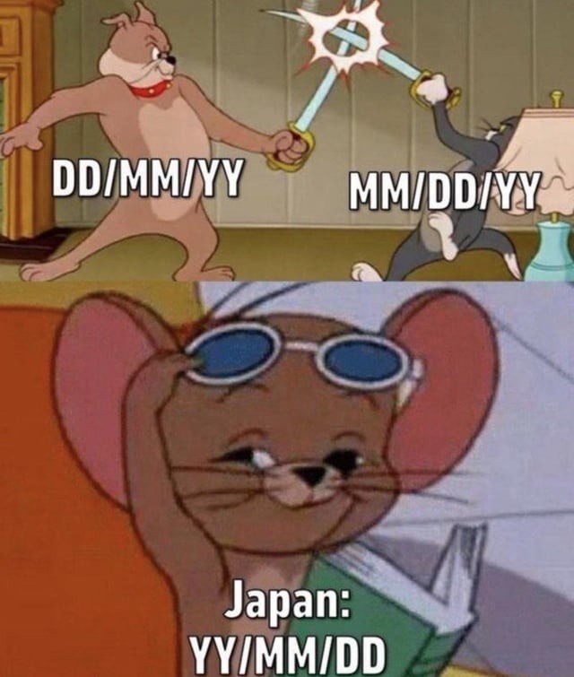 DD/MM/YY MM/DD/YY Japan: YY/MM/DD