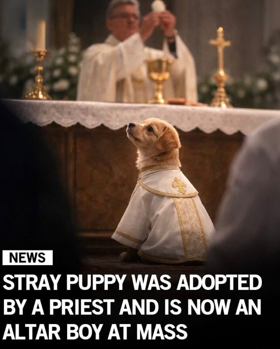 NEWS STRAY PUPPY WAS ADOPTED BY A PRIEST AND IS NOW AN ALTAR BOY AT MASS