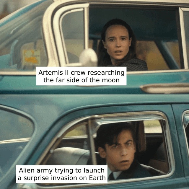 Artemis II crew researching the far side of the moon. Alien army trying to launch a surprise invasion on Earth.