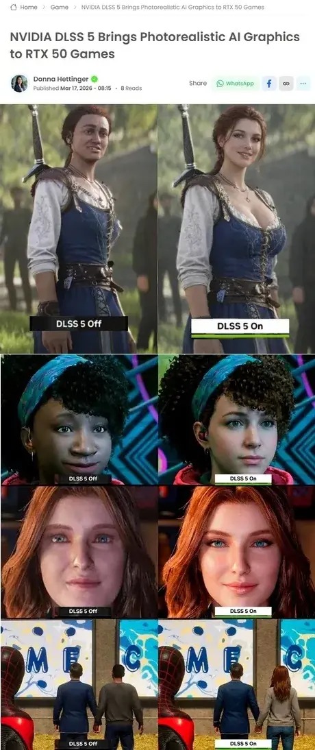 NVIDIA DLSS 5 Brings Photorealistic AI Graphics to RTX 50 Games. DLSS 5 Off. DLSS 5 On.