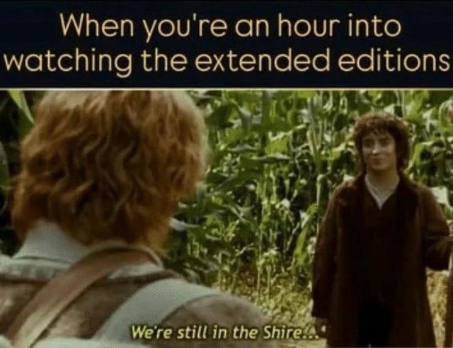 When you're an hour into watching the extended editions. We're still in the Shire...