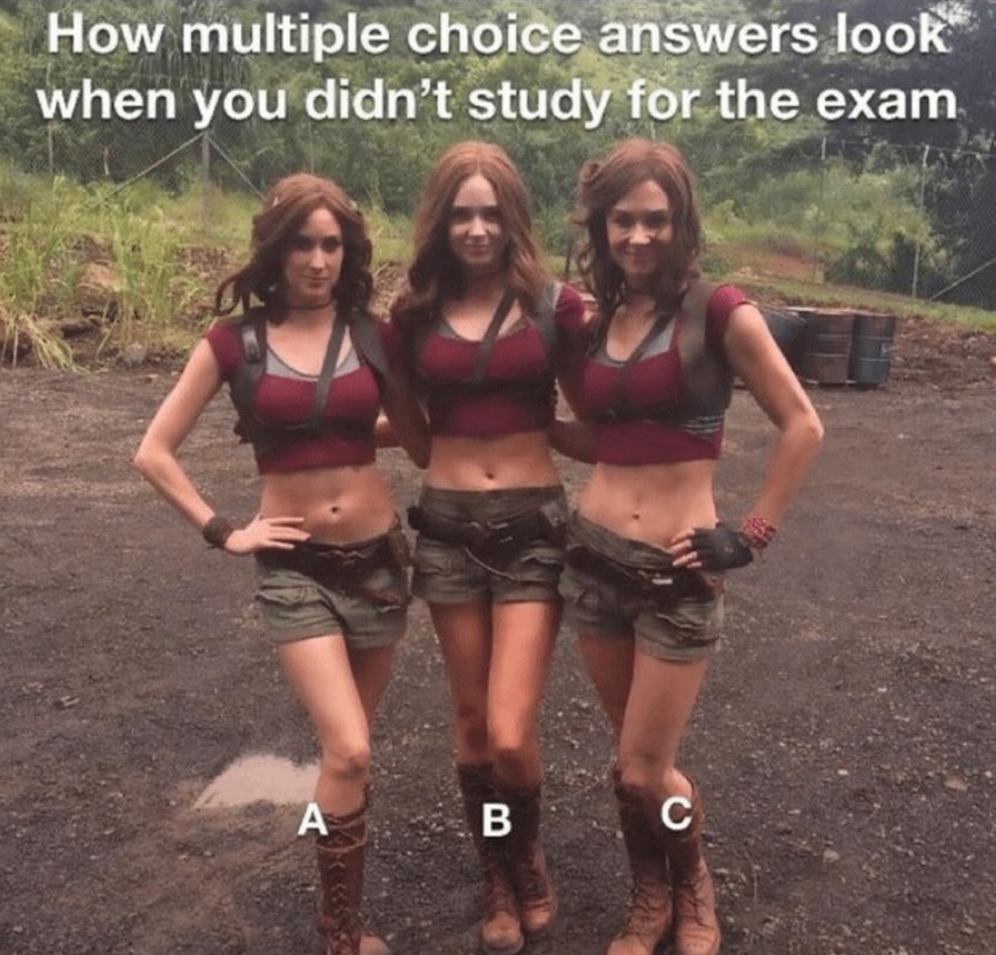 How multiple choice answers look when you didn't study for the exam