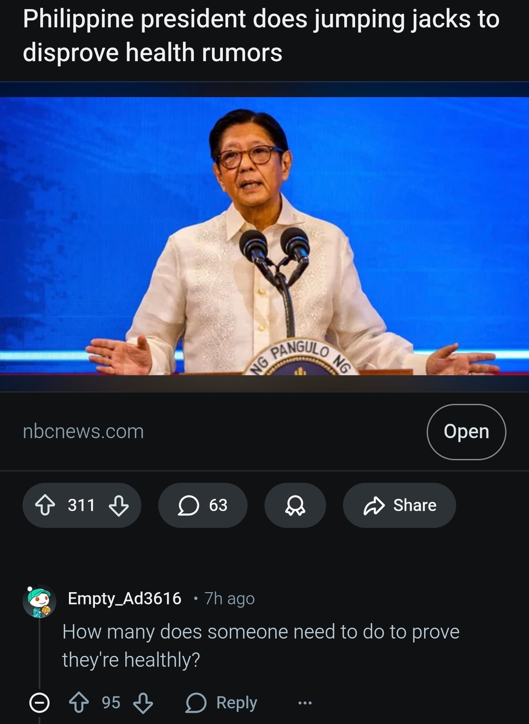 Philippine president does jumping jacks to disprove health rumors. How many does someone need to do to prove they're healthy?