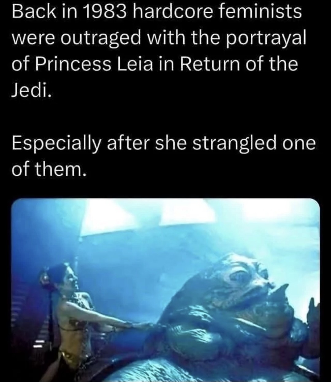 Back in 1983 hardcore feminists were outraged with the portrayal of Princess Leia in Return of the Jedi. Especially after she strangled one of them.