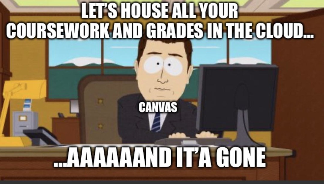 LET'S HOUSE ALL YOUR COURSEWORK AND GRADES IN THE CLOUD... CANVAS ...AAAAAAND IT'S A GONE