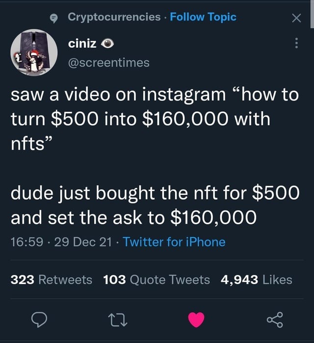 A tweet from @screentimes (ciniz) states: 'saw a video on instagram 