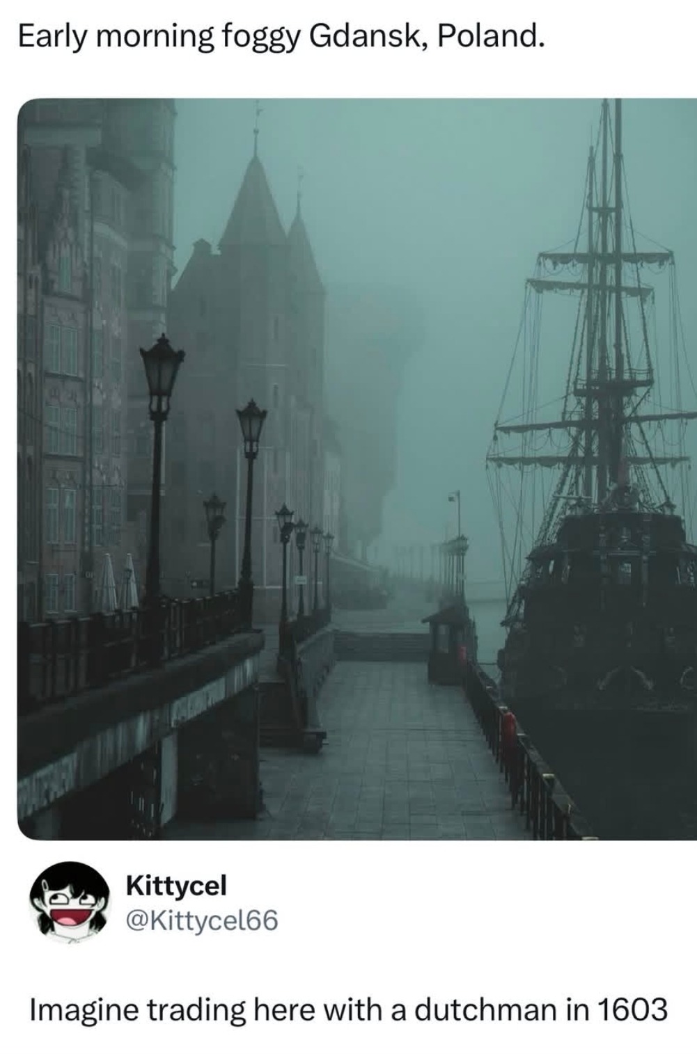 Early morning foggy Gdansk, Poland. Kittycel @Kittycel66 Imagine trading here with a dutchman in 1603