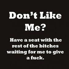 Don't Like Me? Have a seat with the rest of the bitches waiting for me to give a fuck.
