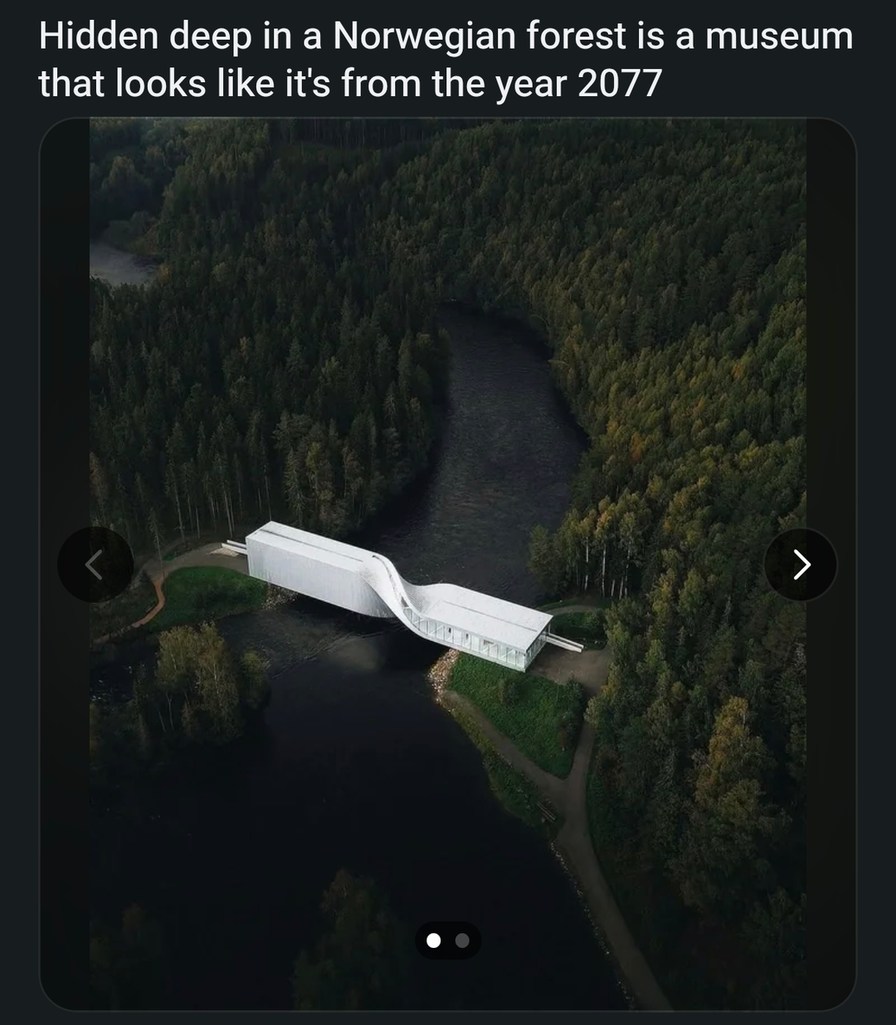 Hidden deep in a Norwegian forest is a museum that looks like it's from the year 2077